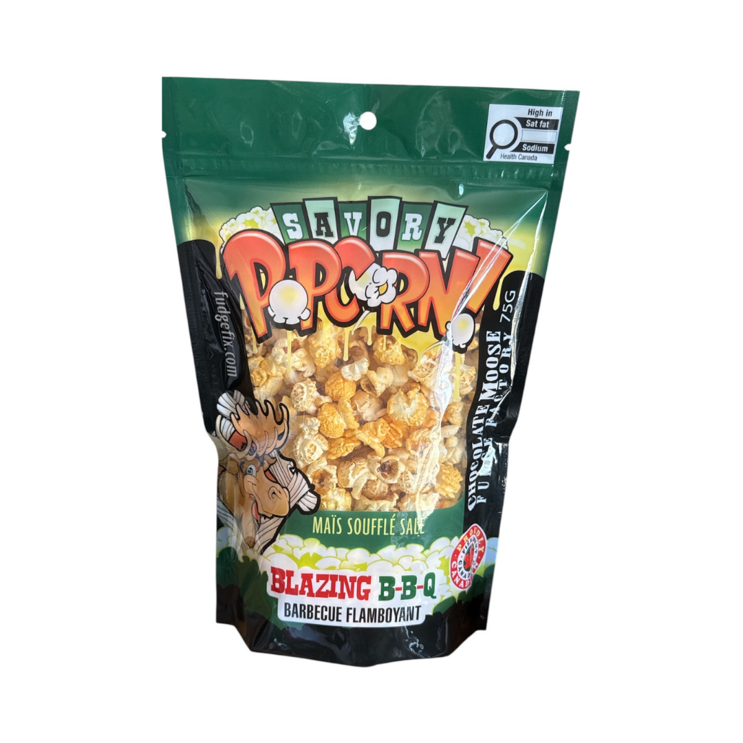CHOCOLATE MOOSE FUDGE FACTORY BLAZING BBQ SAVORY POPCORN