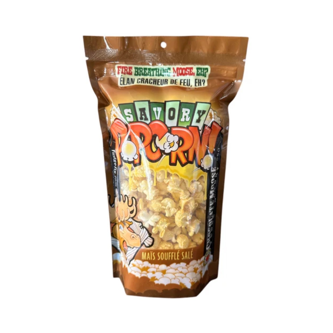 CHOCOLATE MOOSE FUDGE FACTORY FIRE BREATHING MOOSE, EH? SAVORY POPCORN