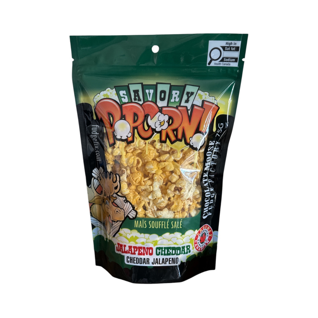 CHOCOLATE MOOSE FUDGE FACTORY JALAPENO CHEDDAR SAVORY POPCORN