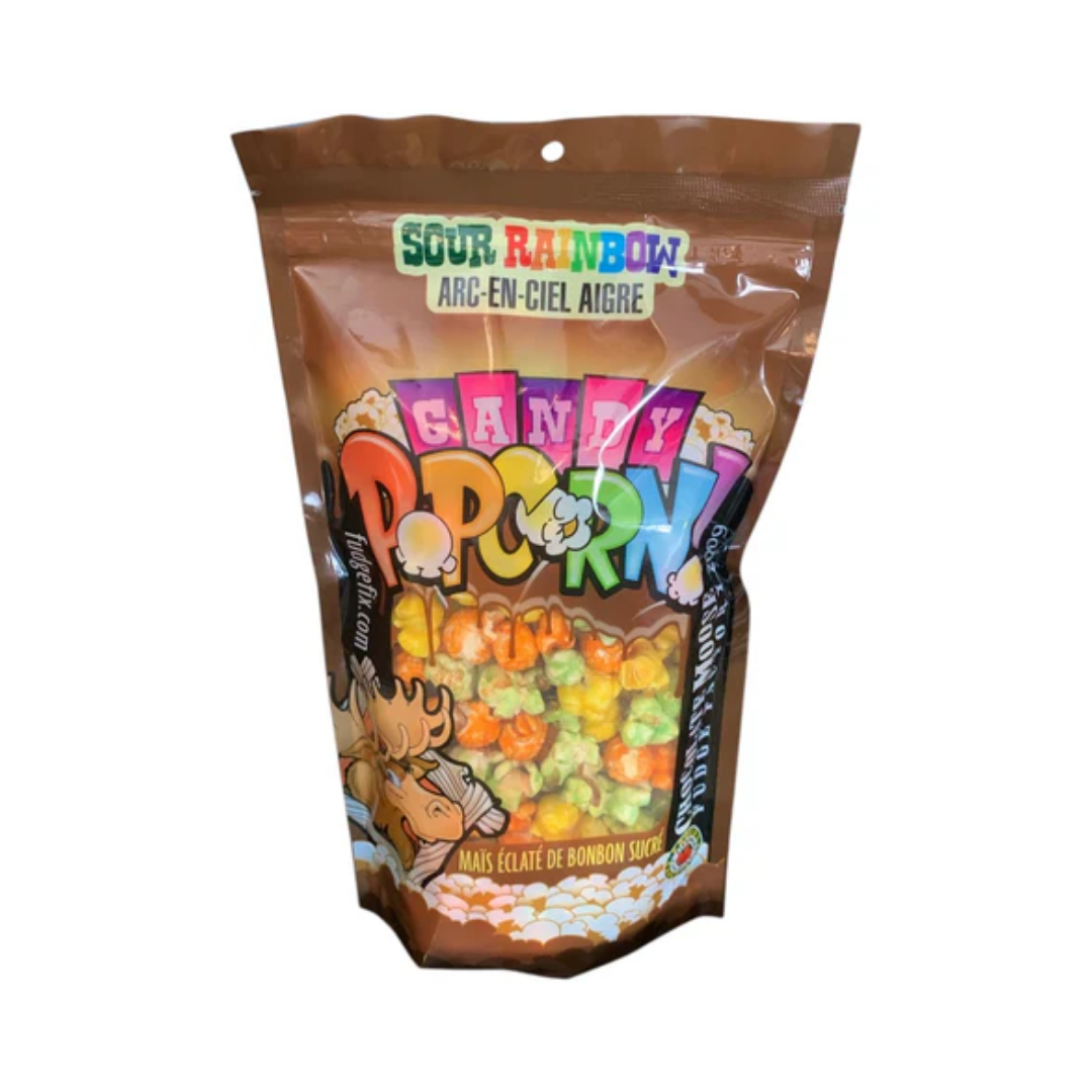 CHOCOLATE MOOSE FUDGE FACTORY SOUR RAINBOW CANDY POPCORN