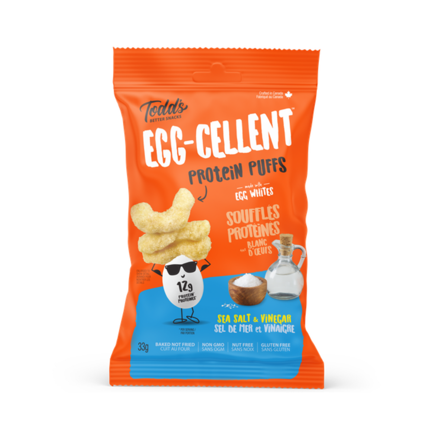 TODD'S EGG-CELLENT PROTEIN PUFFS SEA SALT & VINEGAR (33g pks)