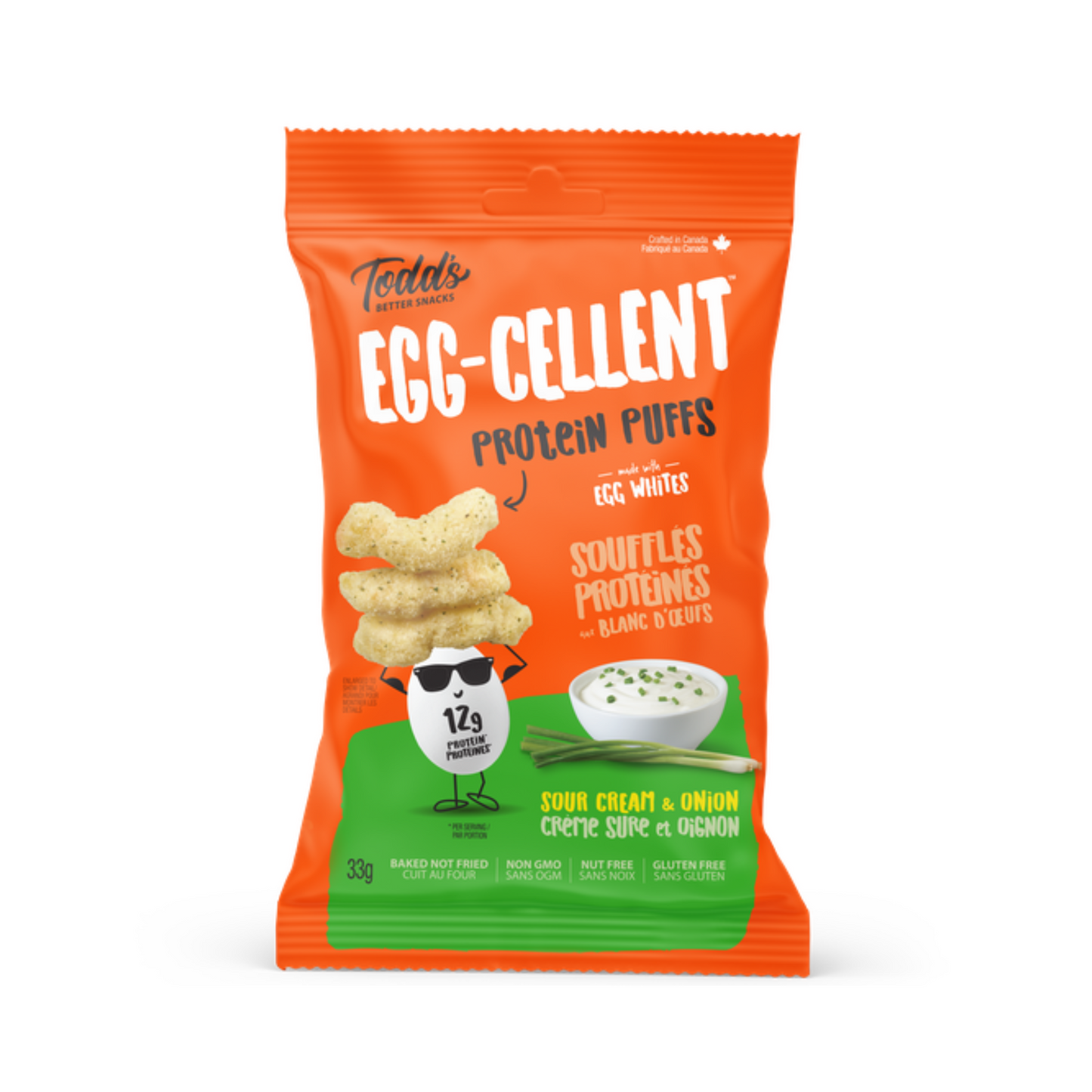 TODD'S EGG-CELLENT PROTEIN PUFFS SOUR CREAM & ONION (33g pks)