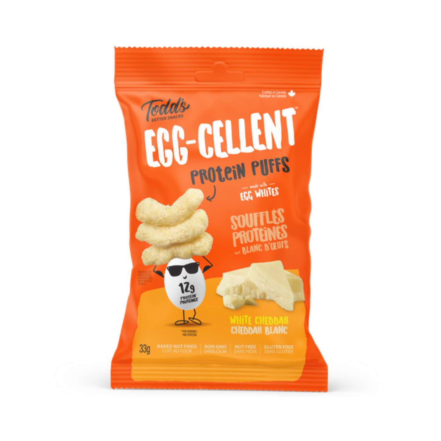 TODD'S EGG-CELLENT PROTEIN PUFFS WHITE CHEDDAR (33g pks)