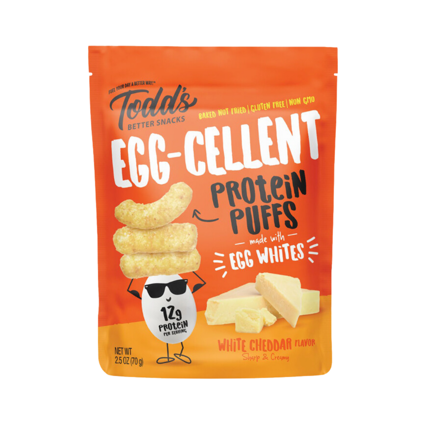TODD'S EGG-CELLENT PROTEIN PUFFS WHITE CHEDDAR (70g pks)