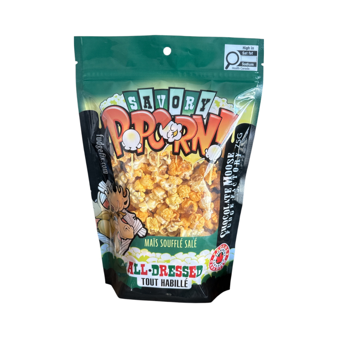 CHOCOLATE MOOSE FUDGE FACTORY ALL DRESSED SAVORY POPCORN