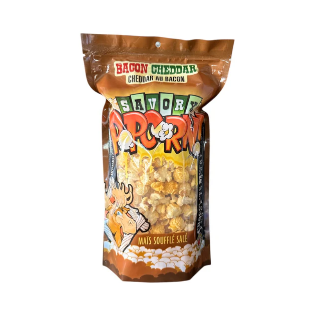 CHOCOLATE MOOSE FUDGE FACTORY BACON & CHEDDAR SAVORY POPCORN