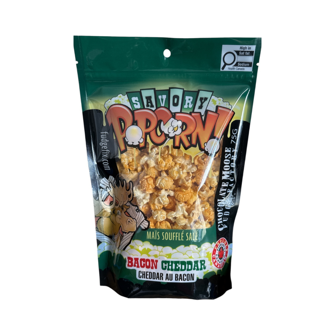 CHOCOLATE MOOSE FUDGE FACTORY BACON & CHEDDAR SAVORY POPCORN