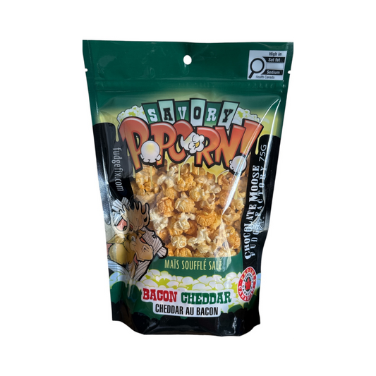 CHOCOLATE MOOSE FUDGE FACTORY BACON & CHEDDAR SAVORY POPCORN