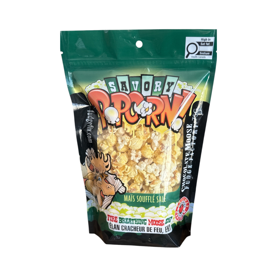 CHOCOLATE MOOSE FUDGE FACTORY FIRE BREATHING MOOSE, EH? SAVORY POPCORN