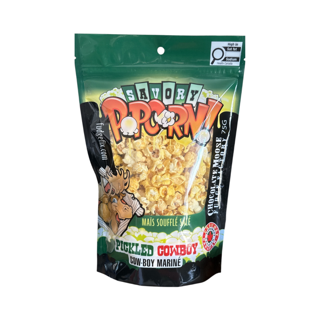 CHOCOLATE MOOSE FUDGE FACTORY PICKLED COWBOY SAVORY POPCORN