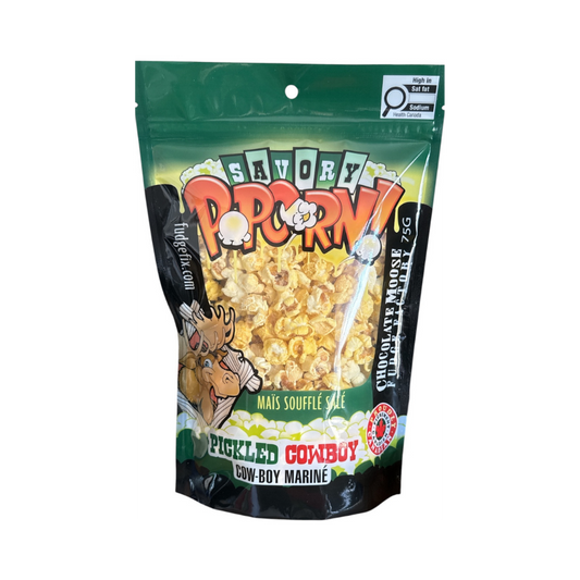 CHOCOLATE MOOSE FUDGE FACTORY PICKLED COWBOY SAVORY POPCORN