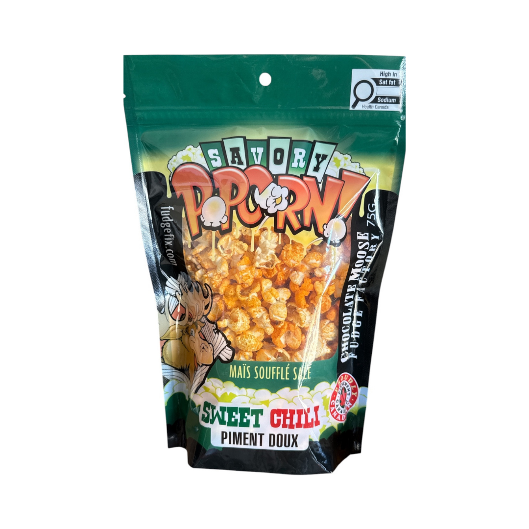 CHOCOLATE MOOSE FUDGE FACTORY SWEET CHILI SAVORY POPCORN