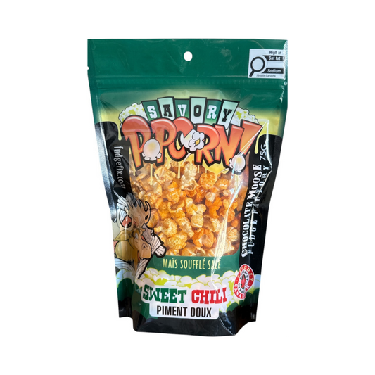 CHOCOLATE MOOSE FUDGE FACTORY SWEET CHILI SAVORY POPCORN