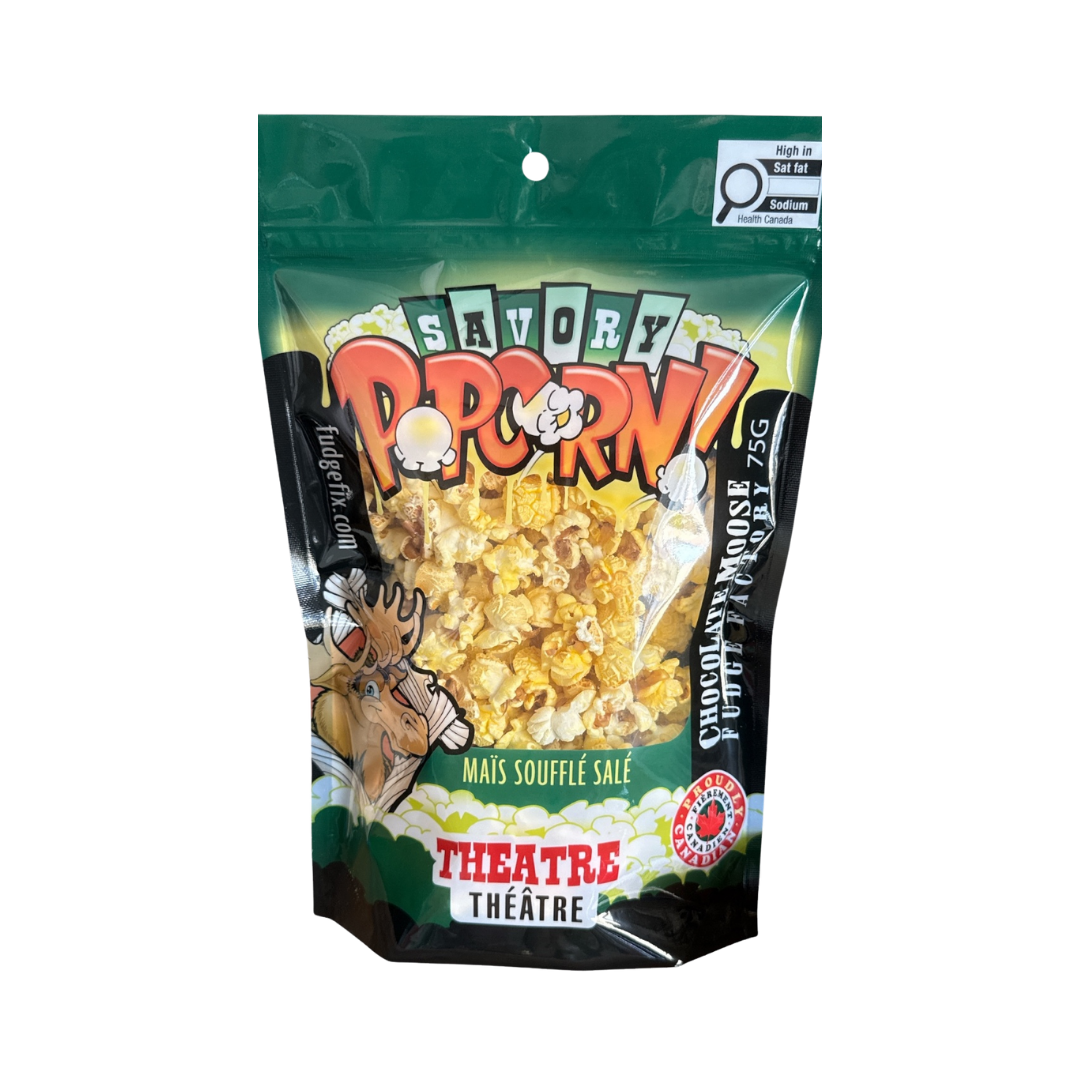 CHOCOLATE MOOSE FUDGE FACTORY THEATRE STYLE ORIGINAL BUTTER SAVORY POPCORN