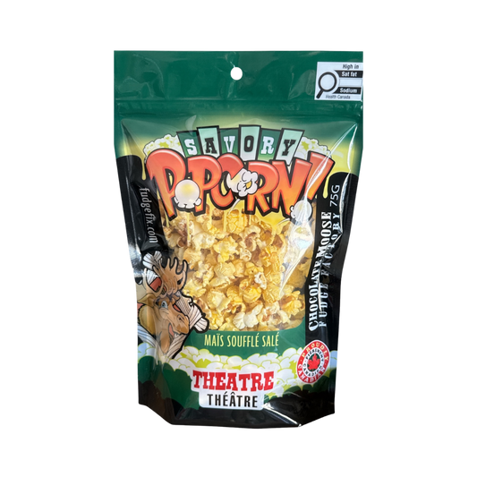 CHOCOLATE MOOSE FUDGE FACTORY THEATRE STYLE ORIGINAL BUTTER SAVORY POPCORN