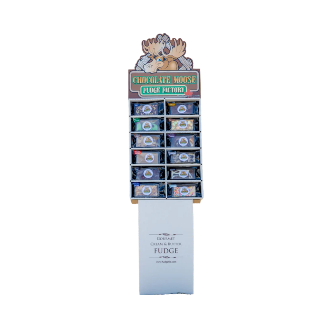 CHOCOLATE MOOSE FUDGE FACTORY 12 FLAVOUR FLOOR CARDBOARD DISPLAYER