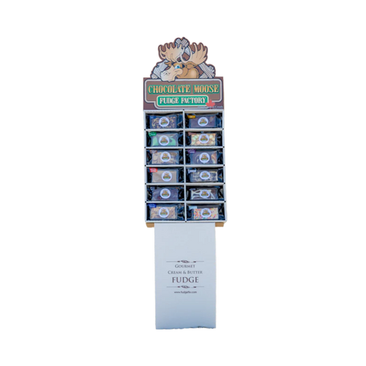 CHOCOLATE MOOSE FUDGE FACTORY 12 FLAVOUR FLOOR CARDBOARD DISPLAYER